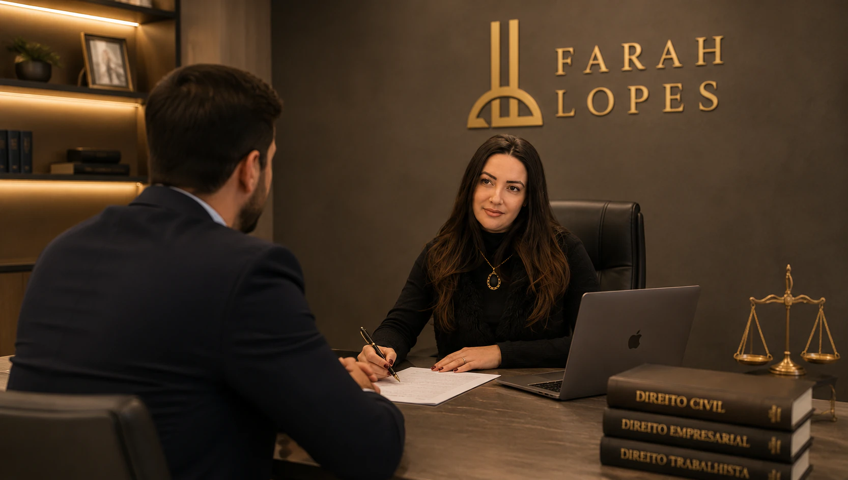 Detalhe arquitetônico do escritório Farah Lopes Advocacia